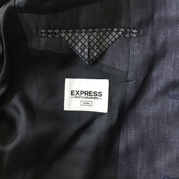 EXPRESS Men Photographer Suit Jacket Fitted Faux Leather Trim Size 36 Short NWOT - Picture 2 of 7